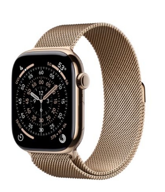 Apple Watch Series 11 GPS + Cellular  46MM Gold Titanium case with Gold Milanese Loop  - S/M