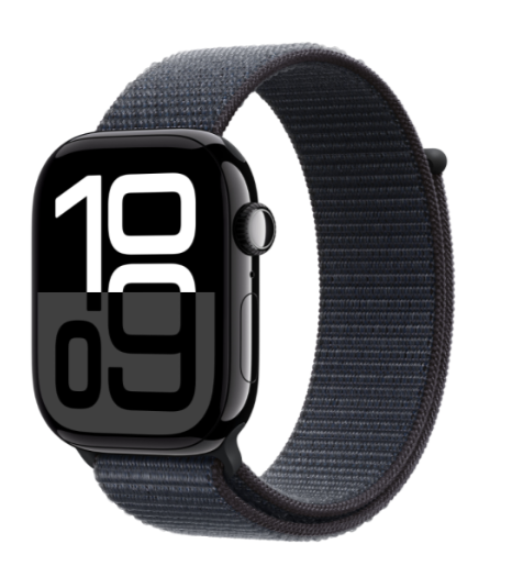 APPLE WATCH SERIES 10 GPS 46MM JET BLACK ALUMINIUM CASE WITH INK SPORT LOOP