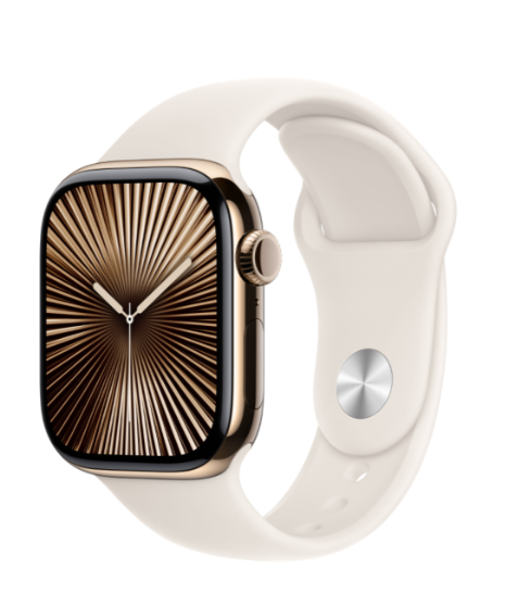 APPLE WATCH SERIES 10 GPS + CELLULAR 42MM GOLD TITANIUM CASE WITH STARLIGHT SPORT BAND - S/M